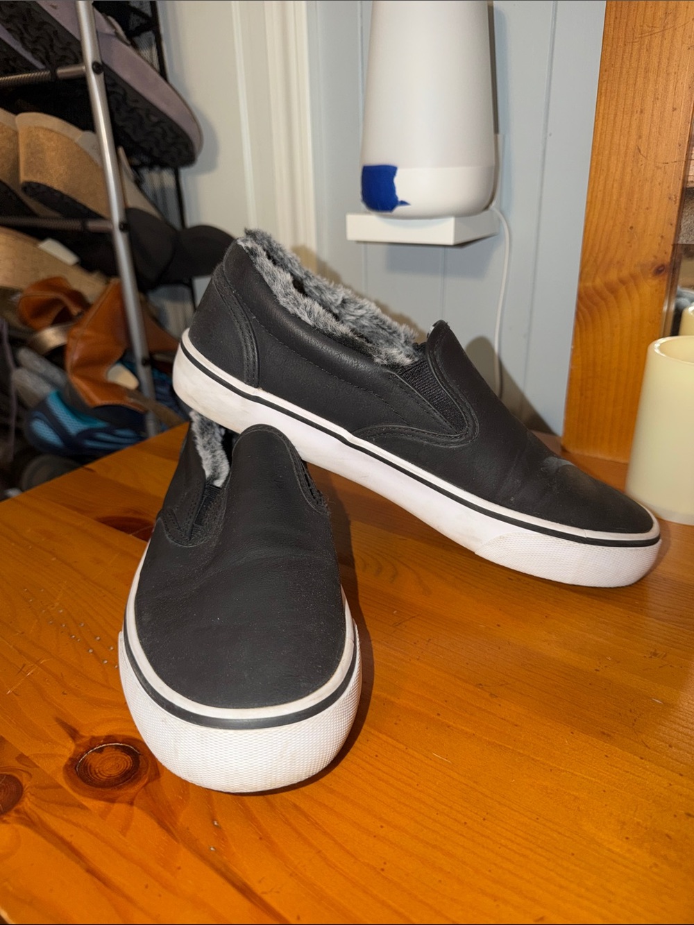 Black Slip-On Fur-Lined Women’s Slip On Casual Sneakers